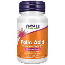 Folic Acid 800mcg with Vitamin B-12 250 Tabs, NOW Foods - tab