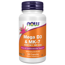 Mega D-3 & MK-7 5000iu / 180mcg 120 Veg Caps, NOW Foods - Caps