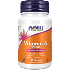 Vitamin A 25000iu 100 Softgels, NOW Foods - Softgels
