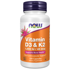 Vitamin D-3 & K-2 120 Veg Caps, NOW Foods - caps
