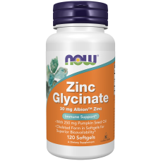 Zinc Glycinate 30mg With Pumkin Seed Oil 120 Softgels, NOW Foods - Softgels