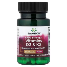 Extra Strenght Vitamins D3 & K2 60 Veg Caps, Swanson - Caps